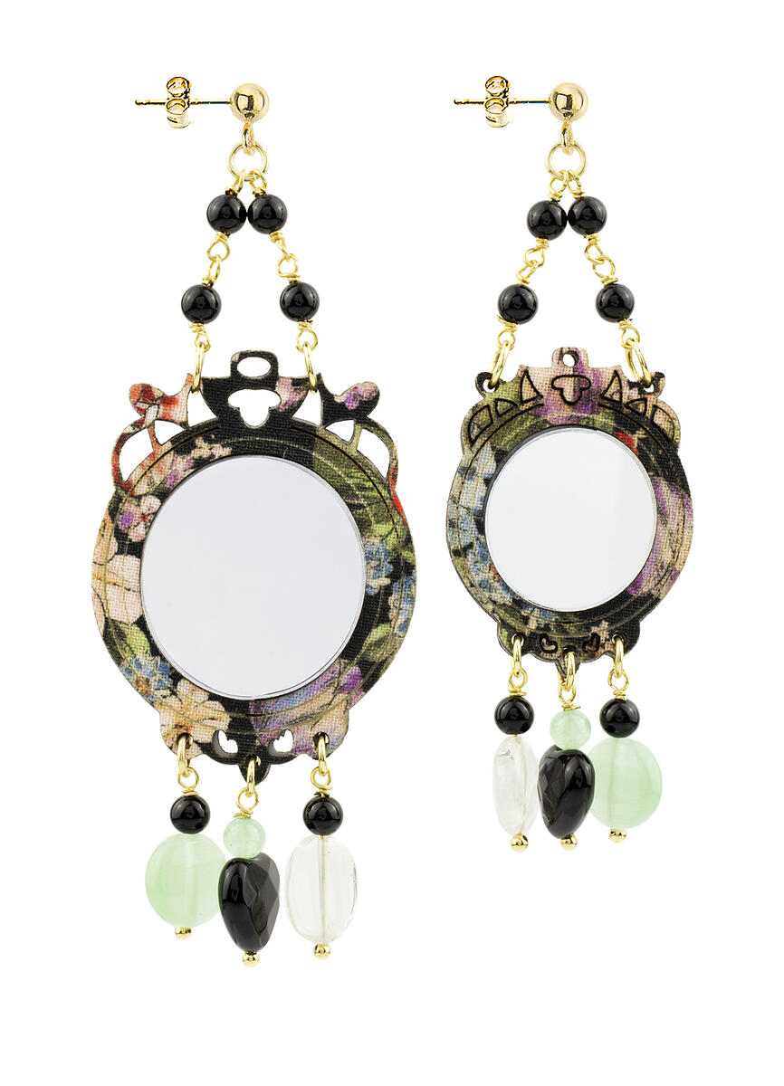 Orecchini Specchio Verde Giada Nero - Lebole Maison
