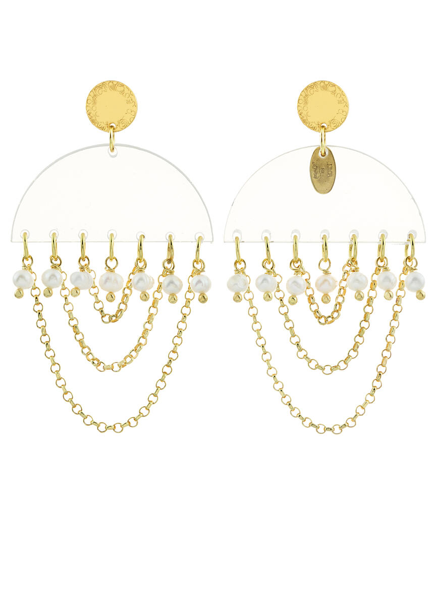 Orecchini Tan Mono Semicerchio Plexi Trasparente Perla - Lebole Maison