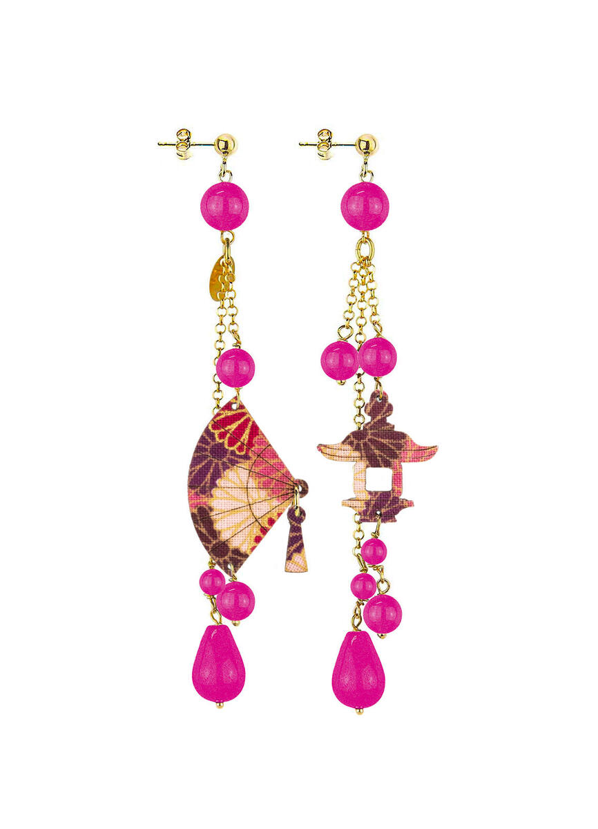 Fuchsia Short Tuft Fan Earrings - Lebole Maison