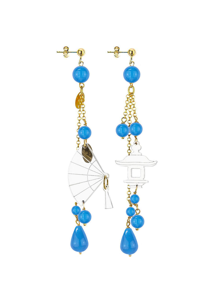 Plexi Fan Earrings Transparent Short Tuft Blue - Lebole Maison