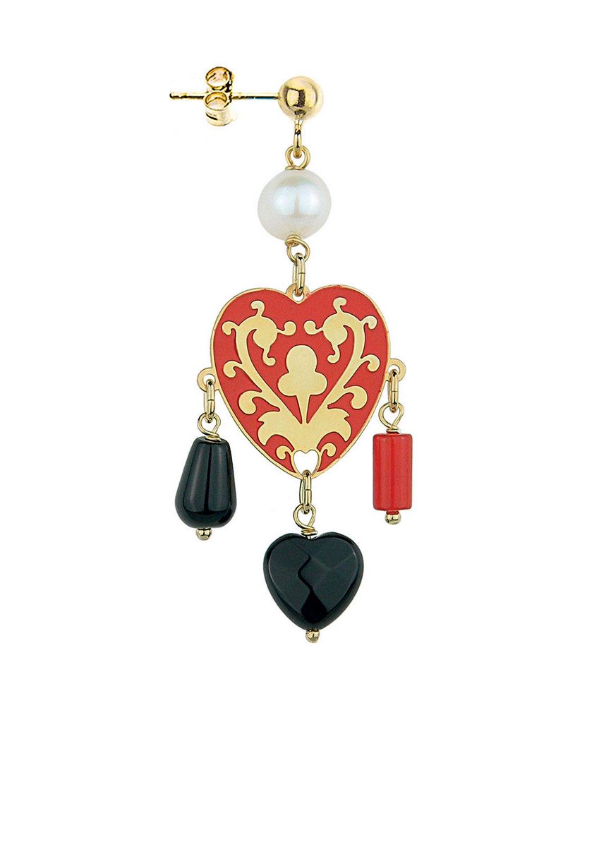 Orecchino Cuore Smalto Nero - Lebole Maison