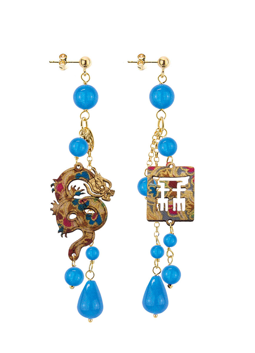 Orecchini Drago Ciuffo Corto Azzurro - Lebole Maison