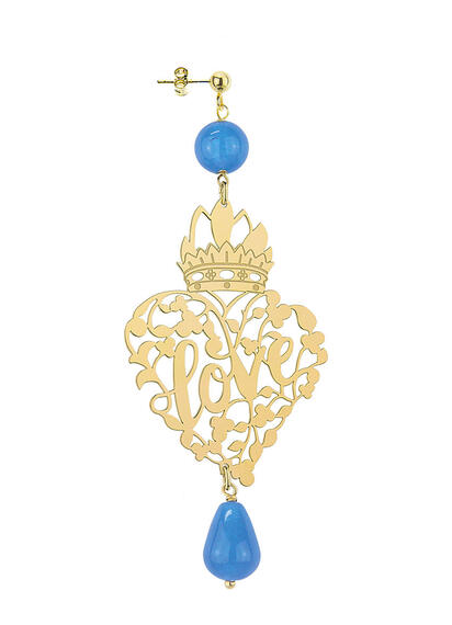 Love Blue Pierced Heart Earring - Lebole Maison