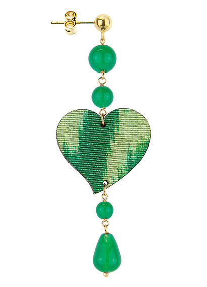 Orecchino Cuore Pietre Grande Verde - Lebole Maison