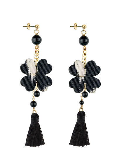 Orecchini Ciuffo Quadrifoglio Piccolo Nappa Nero - Lebole Maison