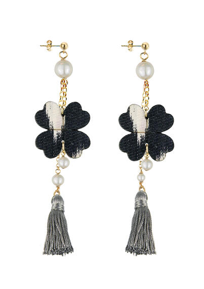 Orecchini Ciuffo Quadrifoglio Piccolo Nappa Grigio - Lebole Maison