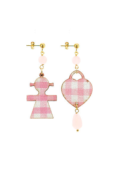 Orecchini Bambina E Cuore Mini Pietra Rosa - Lebole Maison