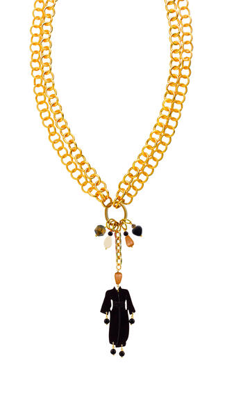 Collana Doppia Kimono Plexi Nero Marrone - Lebole Maison
