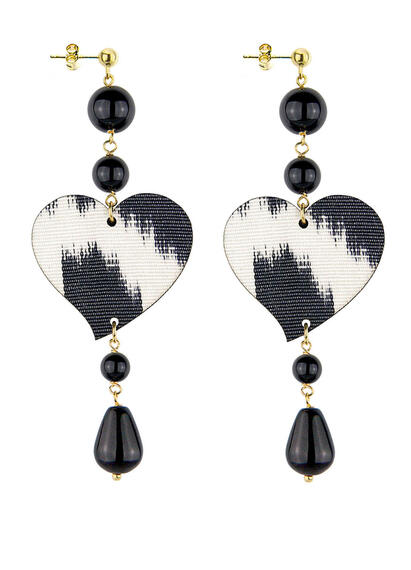 Orecchini Cuore Pietre Grande Nero - Lebole Maison