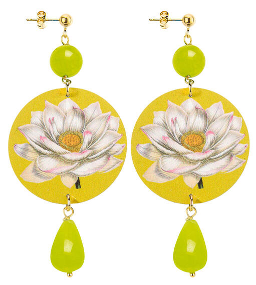 Classic Acid Green Lotus Flower Earrings - Lebole Maison