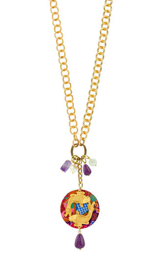 2 Koi Silk Openable Ring Necklace With Purple Stones - Lebole Maison