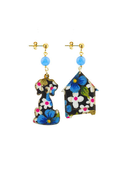 Orecchini Cane E Cuccia Mini Azzurro - Lebole Maison