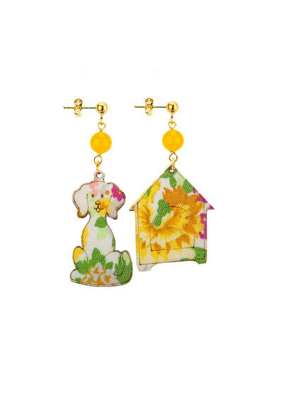 Orecchini Cane E Cuccia Mini Giallo - Lebole Maison