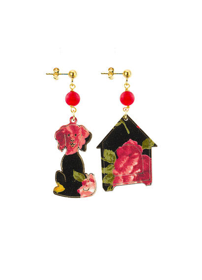 Orecchini Cane E Cuccia Mini Rubino - Lebole Maison