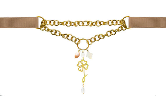 Beige Grosgrain Flower Necklace - Lebole Maison
