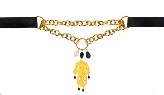 Collana Gros Grain Nero Kimono - Lebole Maison
