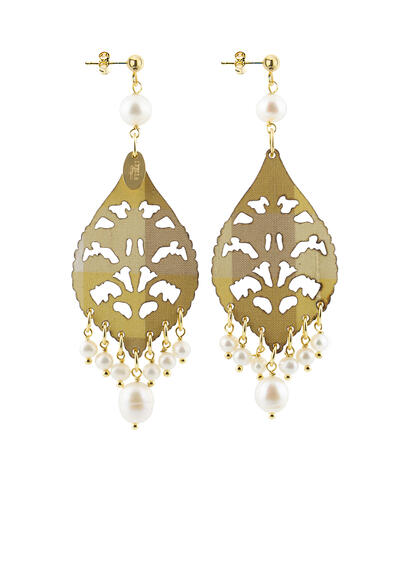 Long Pearl Plexi Drop Chandelier Earrings - Lebole Maison