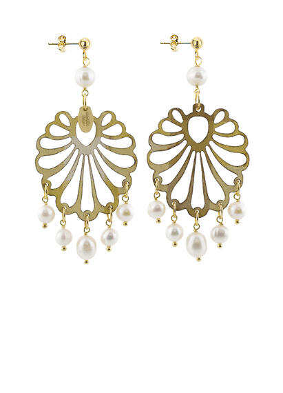 Pearl Plexi Shell Chandelier Earrings - Lebole Maison