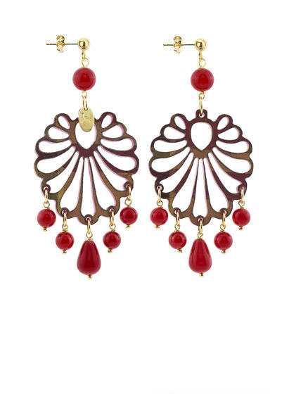 Red Plexi Shell Chandelier Earrings - Lebole Maison