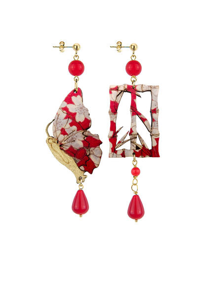 Red Bamboo Silk Butterfly Earrings - Lebole Maison