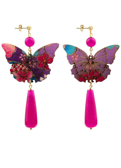 Orecchini Farfalla Goccia Lunga Fucsia - Lebole Maison