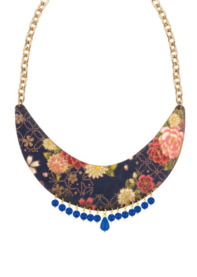 Kimomo Fabric And Blue Stone Necklace - Lebole Maison