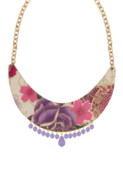 Kimono Fabric And Lilac Stone Necklace - Lebole Maison