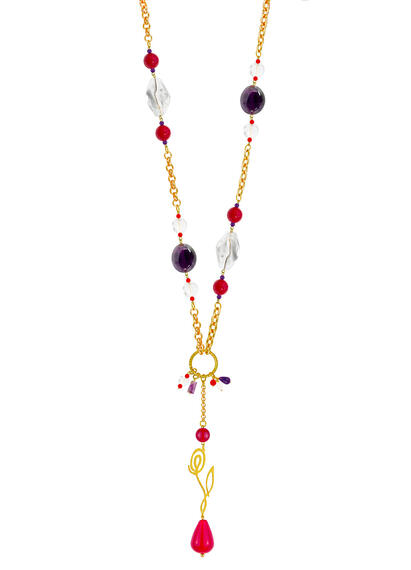 Collana Lunga Fiore Pietre Rubino E Viola - Lebole Maison