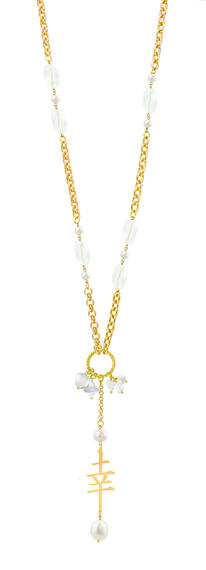 Long Kanji Lucky Necklace With Pearls And Transparent Stones - Lebole Maison