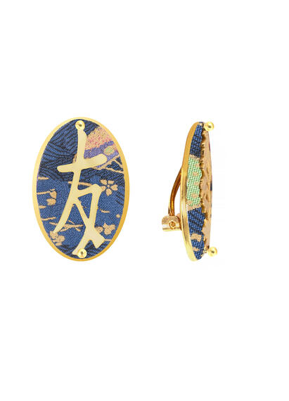 Kanji Friendship Clip Earrings Blue - Lebole Maison