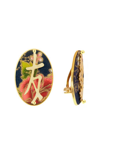 Kanji Friendship Clip Earrings Blue - Lebole Maison