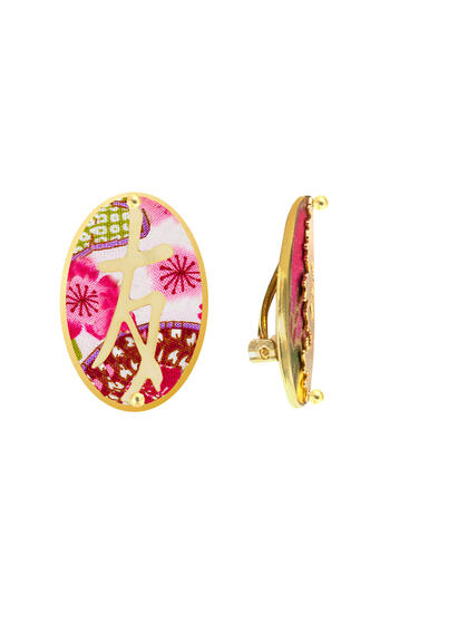 Kanji Friendship Clip Earrings Fuchsia - Lebole Maison