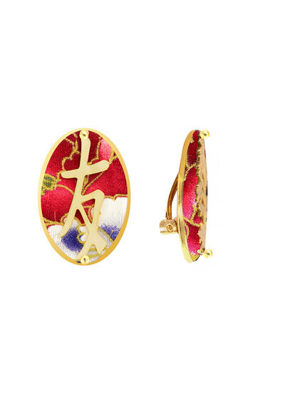 Kanji Friendship Clip Ruby Earrings - Lebole Maison