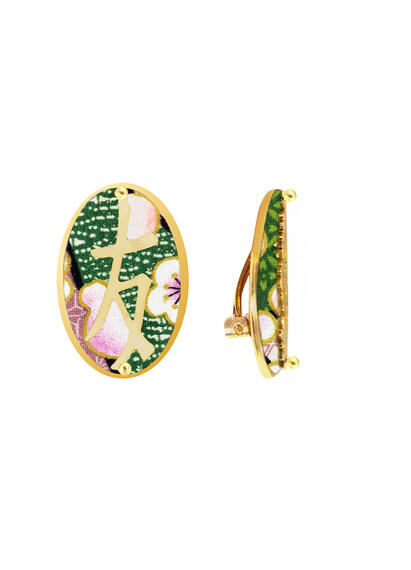 Kanji Friendship Clip Earrings Green - Lebole Maison
