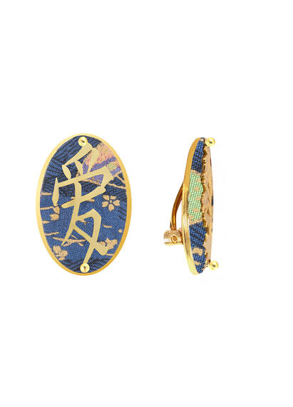 Kanji Love Clip Earrings Blue - Lebole Maison