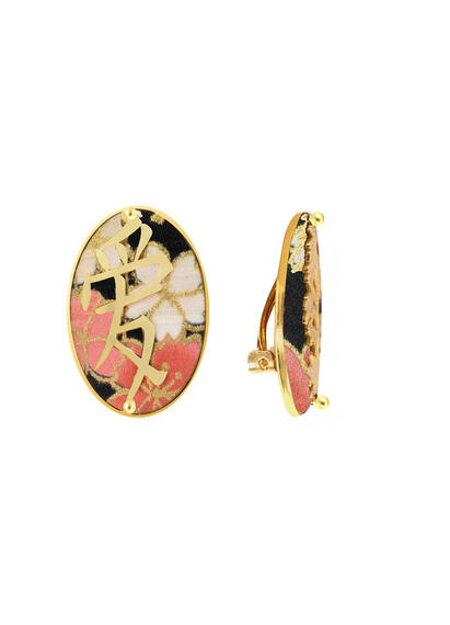 Kanji Love Clip Earrings Black - Lebole Maison
