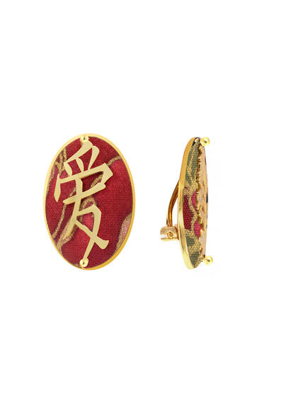 Kanji Love Clip Ruby Earrings - Lebole Maison