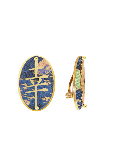 Kanji Fortune Clip Earrings Blue - Lebole Maison