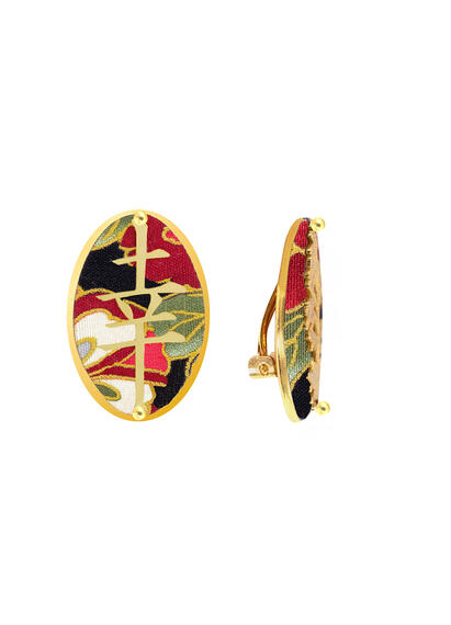Kanji Fortune Clip Earrings Black - Lebole Maison