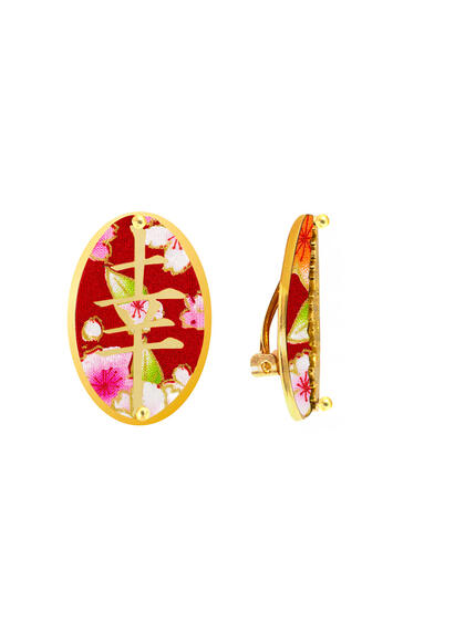 Kanji Fortune Clips Ruby Earrings - Lebole Maison