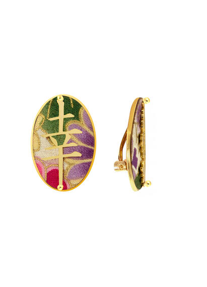 Green Kanji Fortune Clip Earrings - Lebole Maison