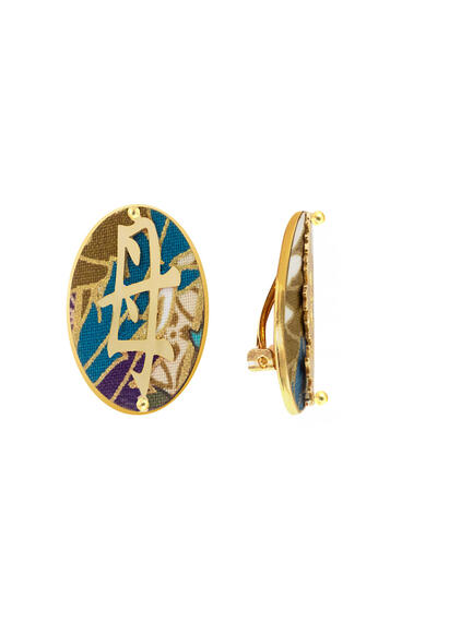 Kanji Mom Clips Earrings Oval Blue - Lebole Maison
