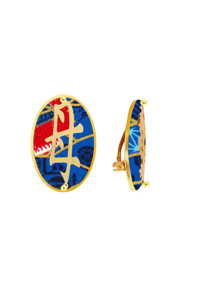 Kanji Mum Clips Earrings Oval Blue - Lebole Maison