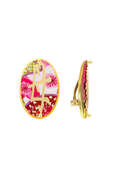 Kanji Mamma Clips Oval Fuchsia Earrings - Lebole Maison