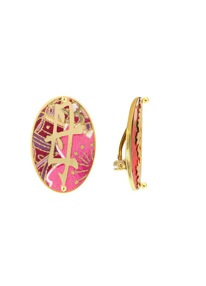 Kanji Mom Clips Oval Pink Earrings - Lebole Maison