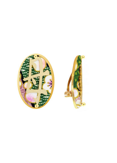 Kanji Mom Clips Green Earrings - Lebole Maison