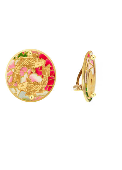 Koi Earrings And Fuji-san Clips Fuchsia - Lebole Maison