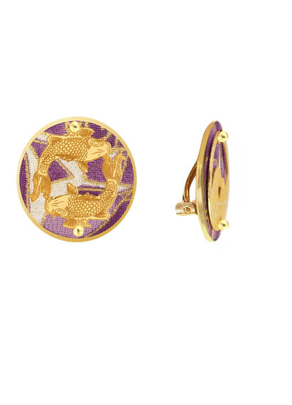 Koi Earrings And Lilac Fuji-san Clips - Lebole Maison