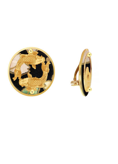 Koi And Fuji-san Clips Earrings Black - Lebole Maison
