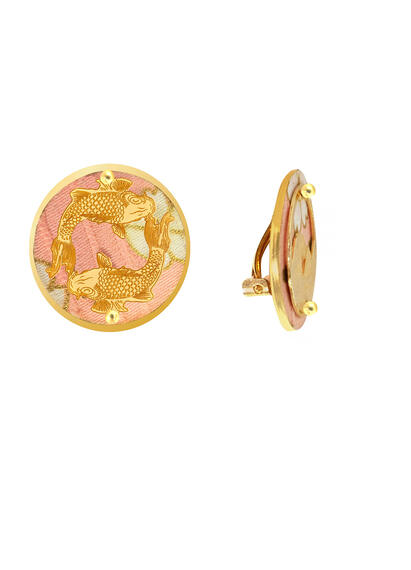 Koi And Fuji-san Clips Pink Earrings - Lebole Maison